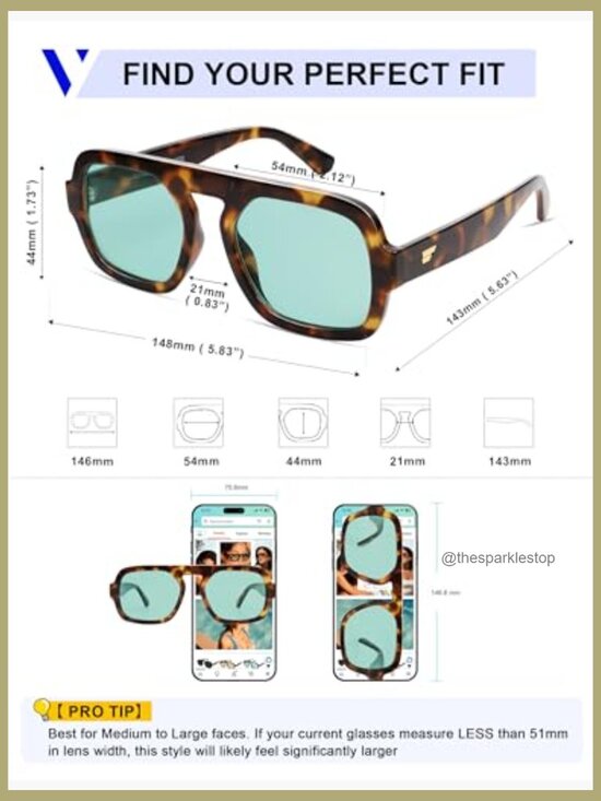 Oversized Retro Square Aviator Sunglasses with UV400 Protection